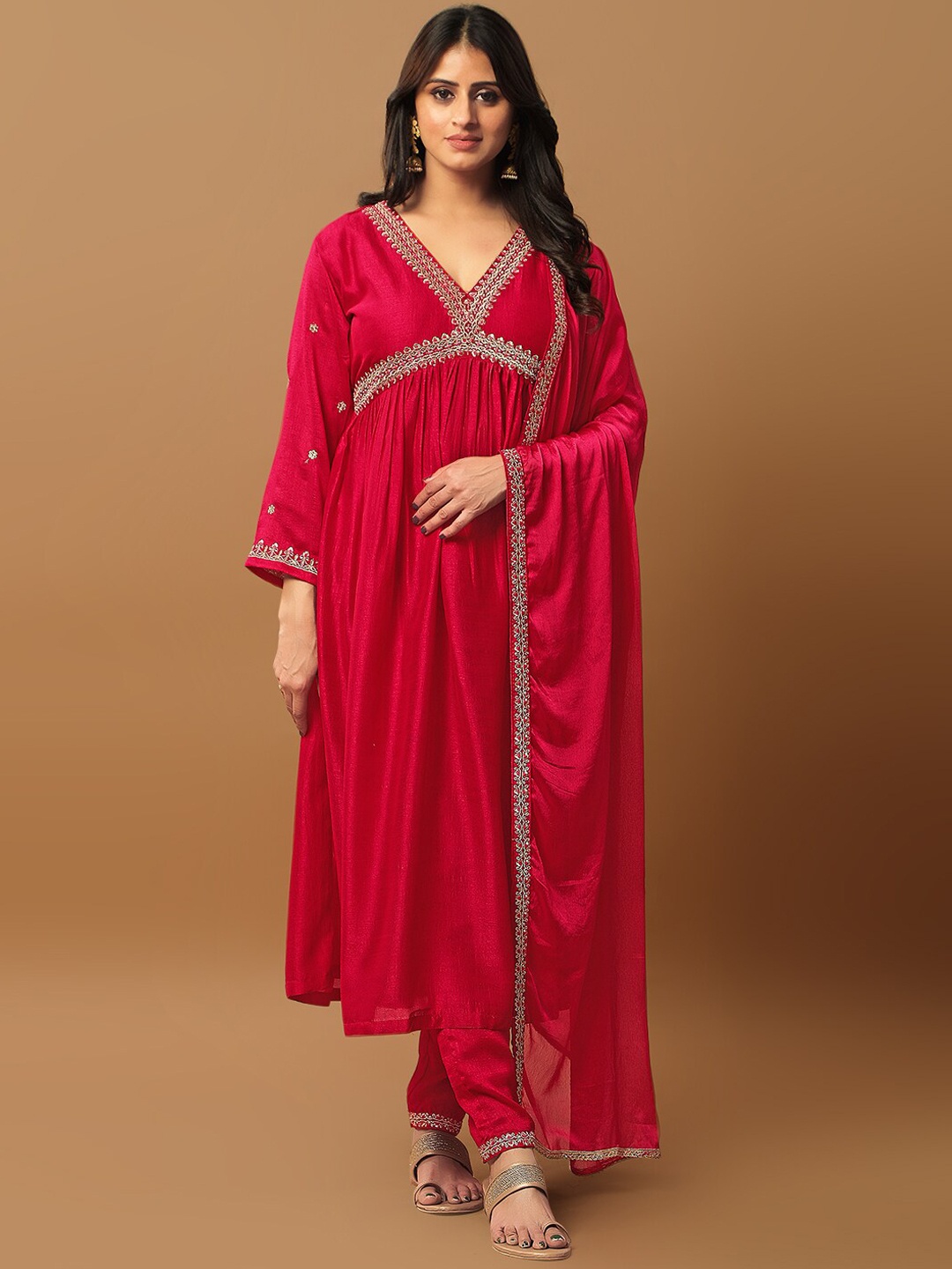 STH Ethnic Motifs Embroidered Thread Work Empire Anarkali Kurta With Trousers & Dupatta, Pink
STH Ethnic Motifs Embroidered Thread Work Empire Anarkali Kurta With Trousers & Dupatta, Pink