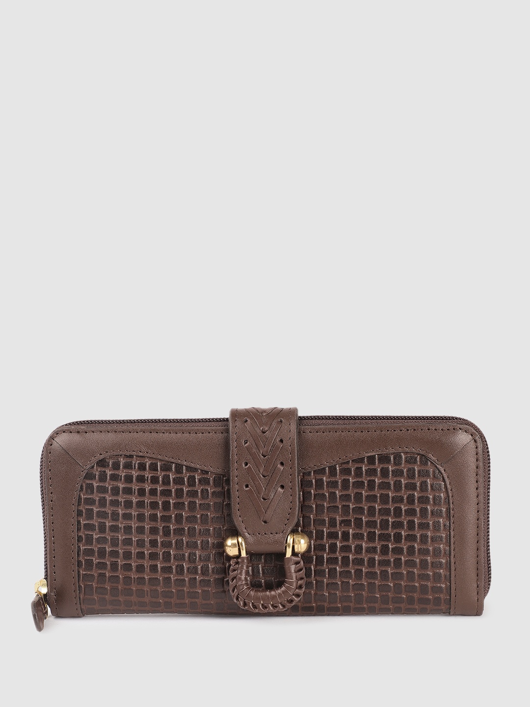 Hidesign Women Geometric Textured Buckle Detail Leather Zip Around Wallet With RFID, Brown
Hidesign Women Geometric Textured Buckle Detail Leather Zip Around Wallet With RFID, Brown