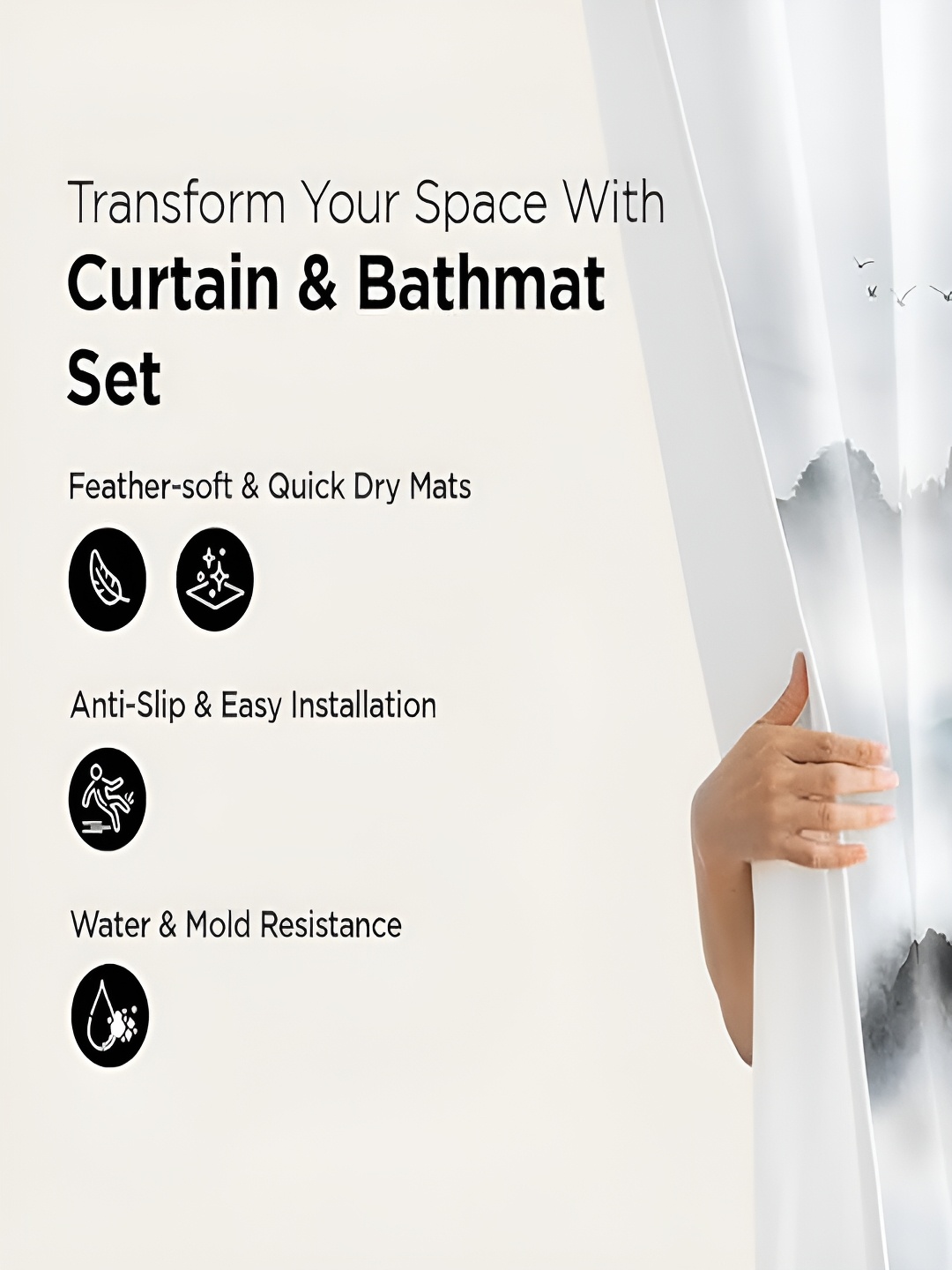 Kuber Industries White and grey 3 Pieces Abstract Printed Bathroom curtain and Bath rugs
Kuber Industries White and grey 3 Pieces Abstract Printed Bathroom curtain and Bath rugs