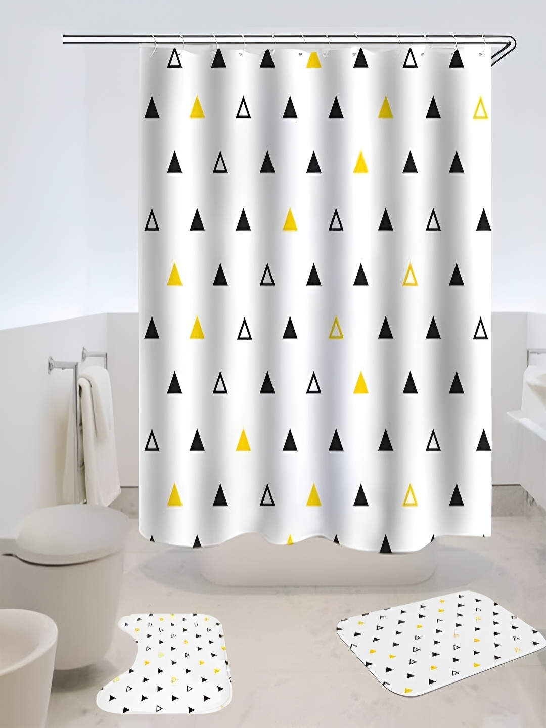 Kuber Industries White & Black 3 Pieces Geometric Shower Curtain & Bathmat Set
Kuber Industries White & Black 3 Pieces Geometric Shower Curtain & Bathmat Set