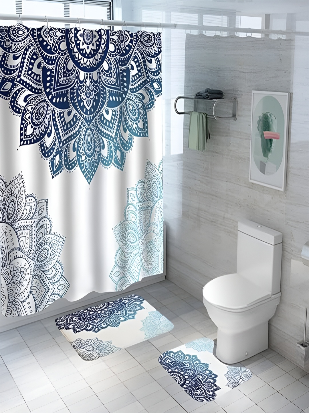 Kuber Industries White & Blue 3 Pieces Ethnic Motifs Printed Shower Curtain & Bathmat Set
Kuber Industries White & Blue 3 Pieces Ethnic Motifs Printed Shower Curtain & Bathmat Set