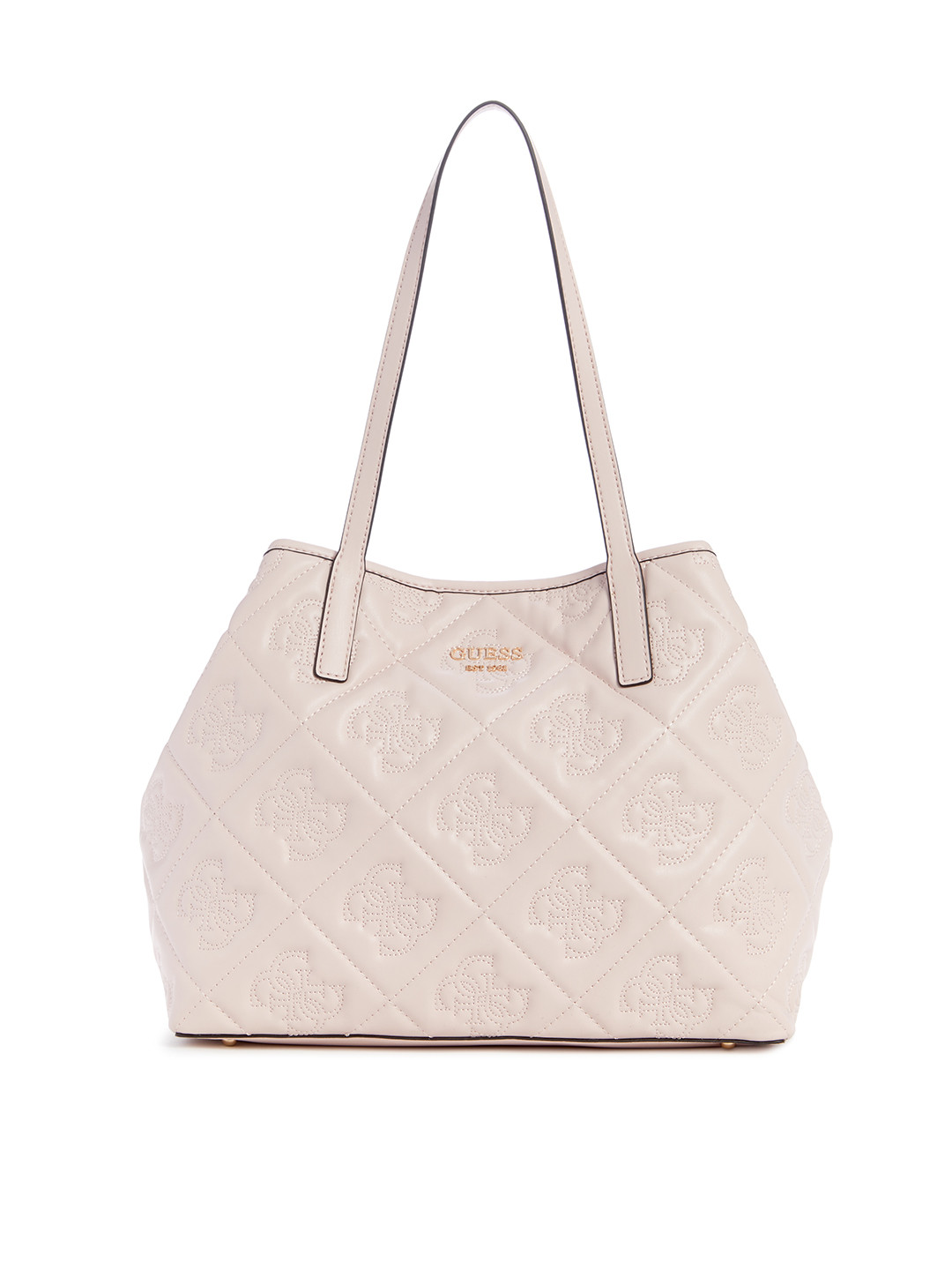 GUESS Brand Logo Textured Structured Tote Bag with Quilted Detail, Beige 
GUESS Brand Logo Textured Structured Tote Bag with Quilted Detail, Beige