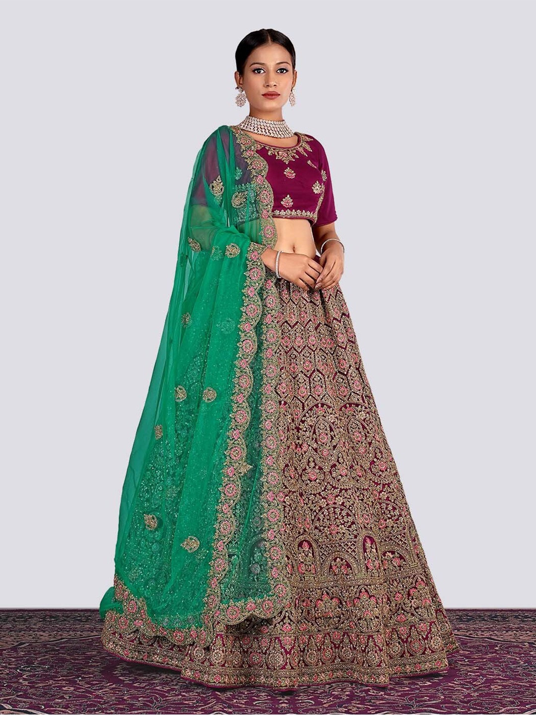 HALFSAREE STUDIO Ethnic Motif Embroidered Net Semi-Stitched Lehenga & Blouse With Dupatta, Burgundy
HALFSAREE STUDIO Ethnic Motif Embroidered Net Semi-Stitched Lehenga & Blouse With Dupatta, Burgundy