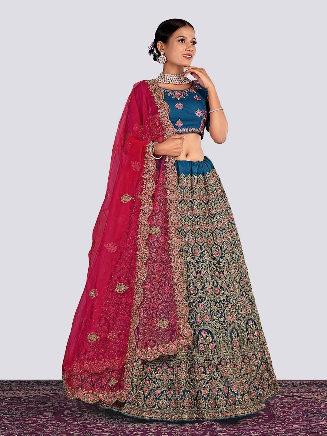 HALFSAREE STUDIO Ethnic Motif Embroidered Net Semi-Stitched Lehenga & Blouse With Dupatta, Teal
HALFSAREE STUDIO Ethnic Motif Embroidered Net Semi-Stitched Lehenga & Blouse With Dupatta, Teal