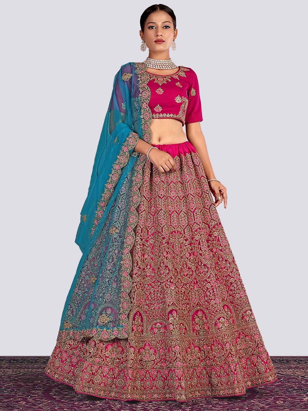 HALFSAREE STUDIO Ethnic Motif Embroidered Net Semi-Stitched Lehenga & Blouse With Dupatta, Pink
HALFSAREE STUDIO Ethnic Motif Embroidered Net Semi-Stitched Lehenga & Blouse With Dupatta, Pink