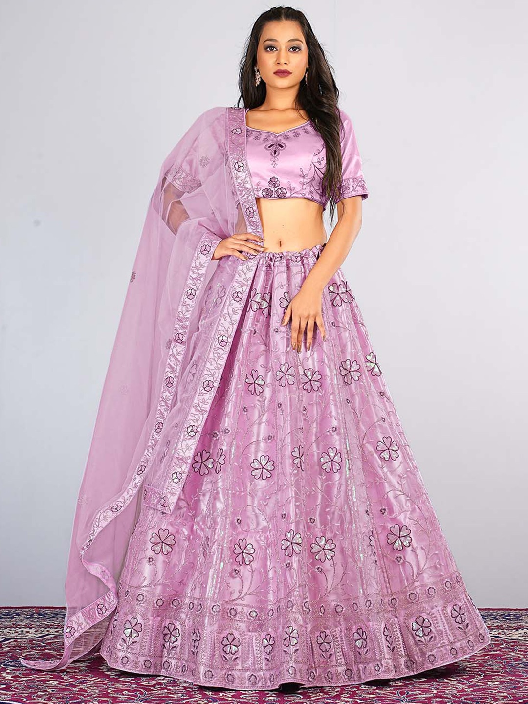 HALFSAREE STUDIO Floral Embroidered Net Semi-Stitched Lehenga & Blouse With Dupatta, Pink
HALFSAREE STUDIO Floral Embroidered Net Semi-Stitched Lehenga & Blouse With Dupatta, Pink
