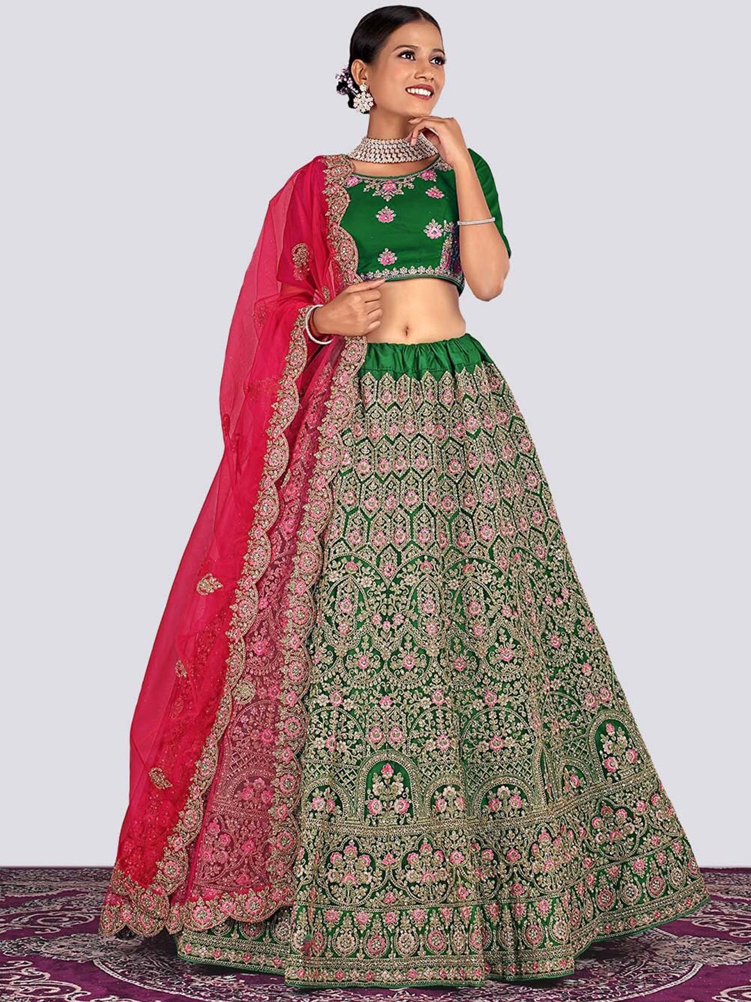 HALFSAREE STUDIO Embroidered Net Semi-Stitched Lehenga & Unstitched Blouse With Dupatta, Green
HALFSAREE STUDIO Embroidered Net Semi-Stitched Lehenga & Unstitched Blouse With Dupatta, Green