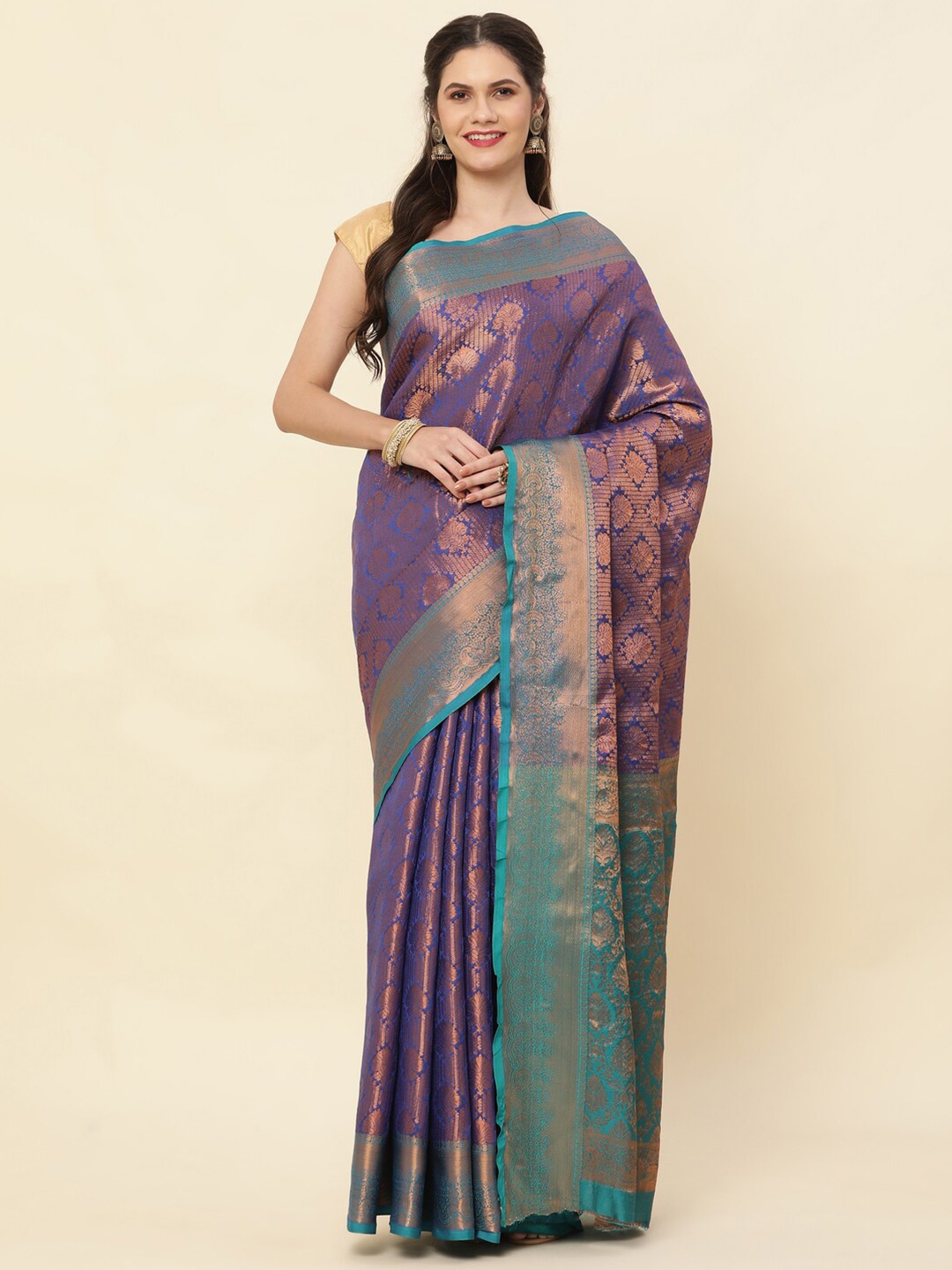HIRAPARA ENTERPRICE Ethnic Motifs Woven Design Pure Silk Kanjeevaram Zari Saree, Navy blue
HIRAPARA ENTERPRICE Ethnic Motifs Woven Design Pure Silk Kanjeevaram Zari Saree, Navy blue