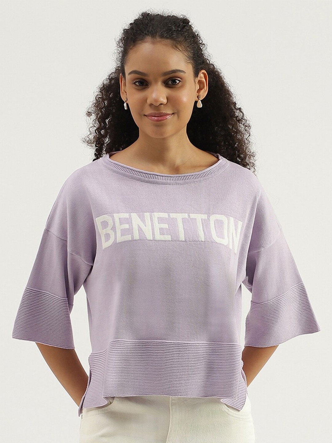 United Colors of Benetton Typography Self Design Drop Shoulder Sleeves Cotton Boxy Top, Purple
United Colors of Benetton Typography Self Design Drop Shoulder Sleeves Cotton Boxy Top, Purple