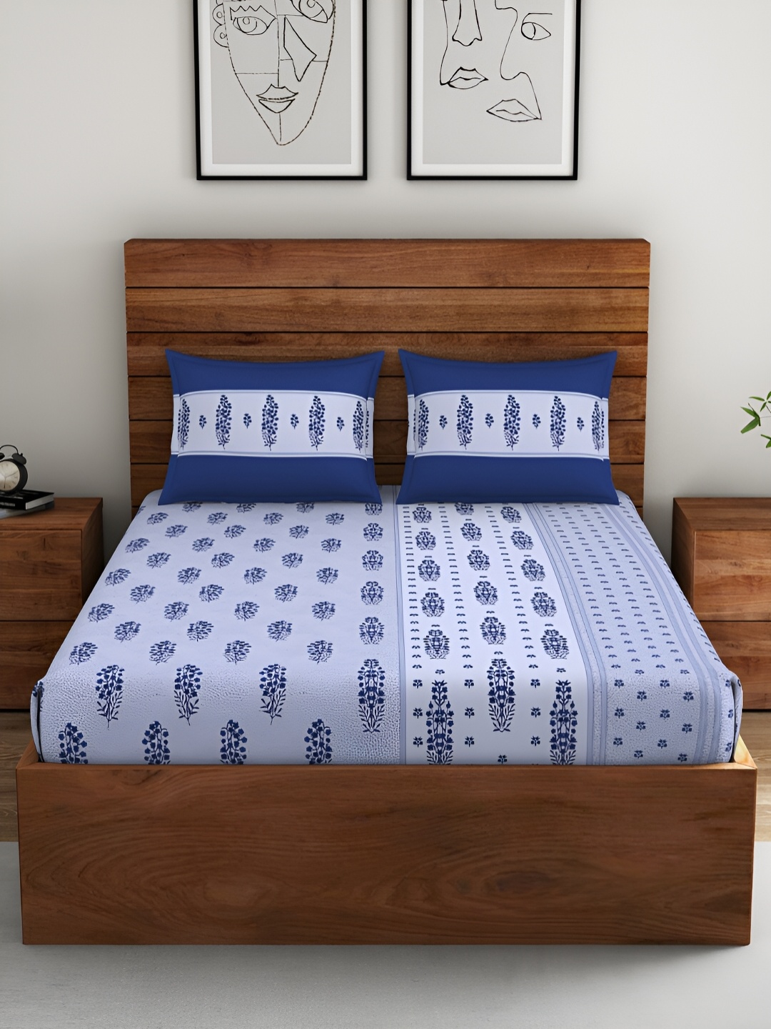 SPACES Indian Ethnic Navy Blue & White Floral Cotton 130 TC King Bedsheet & Pillow Covers
SPACES Indian Ethnic Navy Blue & White Floral Cotton 130 TC King Bedsheet & Pillow Covers