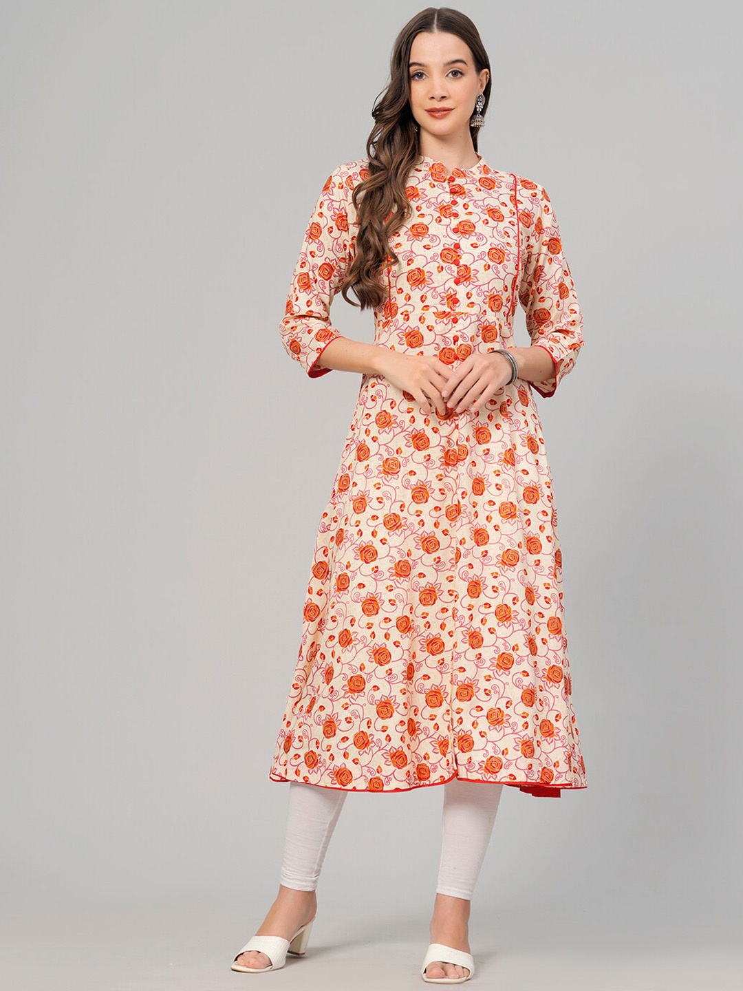 HIGHLIGHT FASHION EXPORT Floral Printed Mandarin Collar Pure Cotton Anarkali Kurta, Beige
HIGHLIGHT FASHION EXPORT Floral Printed Mandarin Collar Pure Cotton Anarkali Kurta, Beige