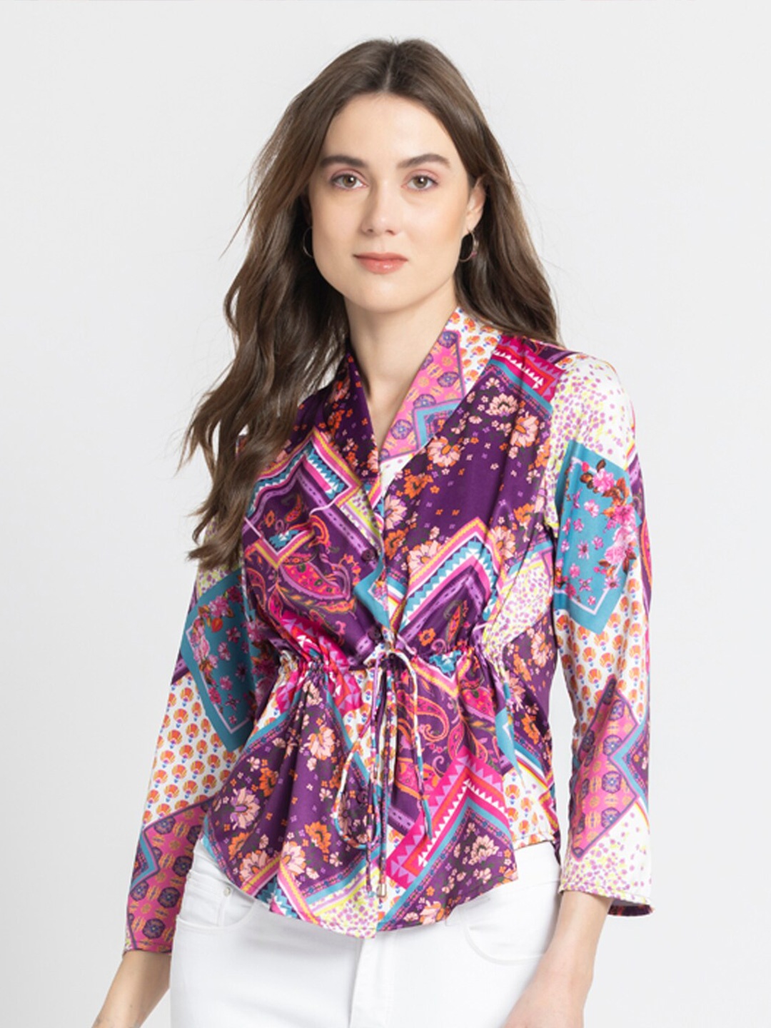 SHAYE Floral Printed Printed Shawl Collar Three-Quarter Sleeves Casual Shirt, Purple
SHAYE Floral Printed Printed Shawl Collar Three-Quarter Sleeves Casual Shirt, Purple