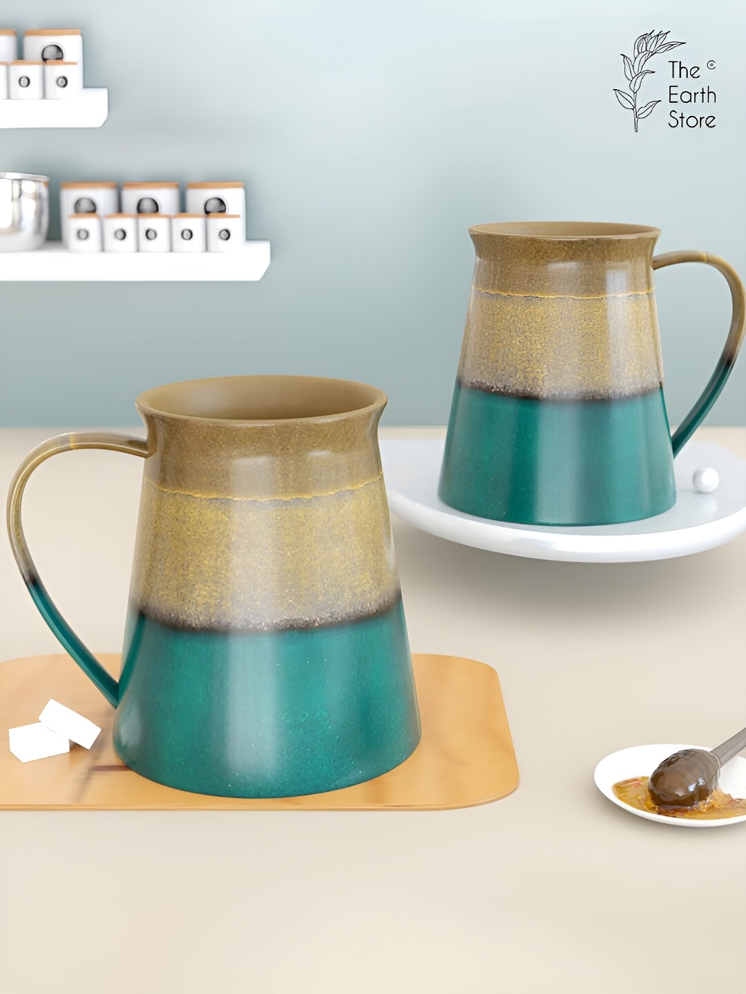 The Earth Store Teal 2 Pcs Printed Microwave Safe Matte Finish Ceramic Mugs 300 ml Each
The Earth Store Teal 2 Pcs Printed Microwave Safe Matte Finish Ceramic Mugs 300 ml Each