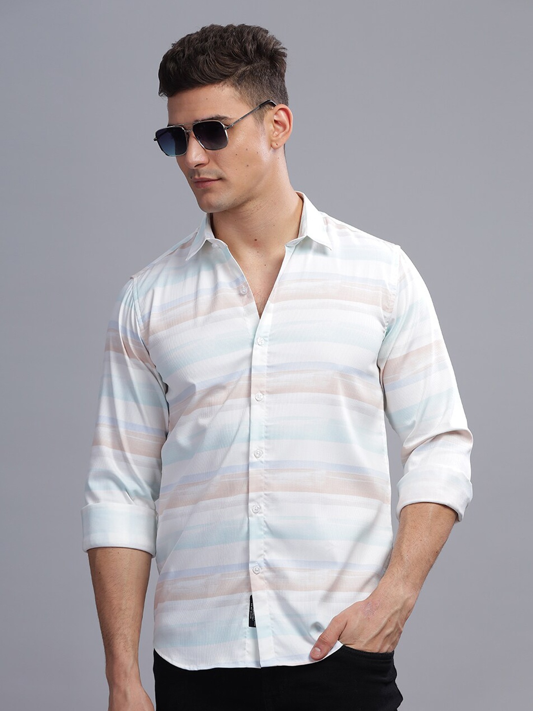 PAUL STREET Slim Fit Horizontal Stripes Cotton Spread Collar Opaque Striped Casual Shirt, White
PAUL STREET Slim Fit Horizontal Stripes Cotton Spread Collar Opaque Striped Casual Shirt, White