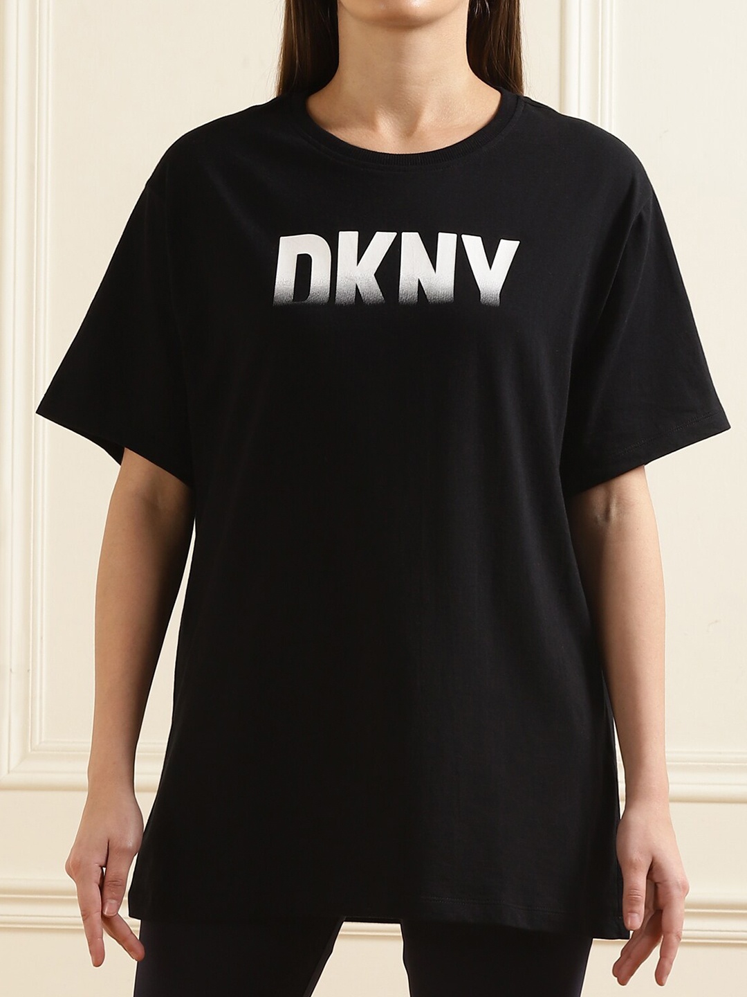 DKNY Typography Printed Cotton Round Neck Short Sleeves Applique Casual T-shirt, Black
DKNY Typography Printed Cotton Round Neck Short Sleeves Applique Casual T-shirt, Black