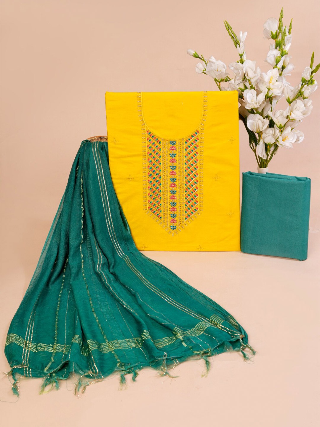 JC4U Floral Embroidered Beads and Stones Pure Silk Unstitched Dress Material, Mustard
JC4U Floral Embroidered Beads and Stones Pure Silk Unstitched Dress Material, Mustard