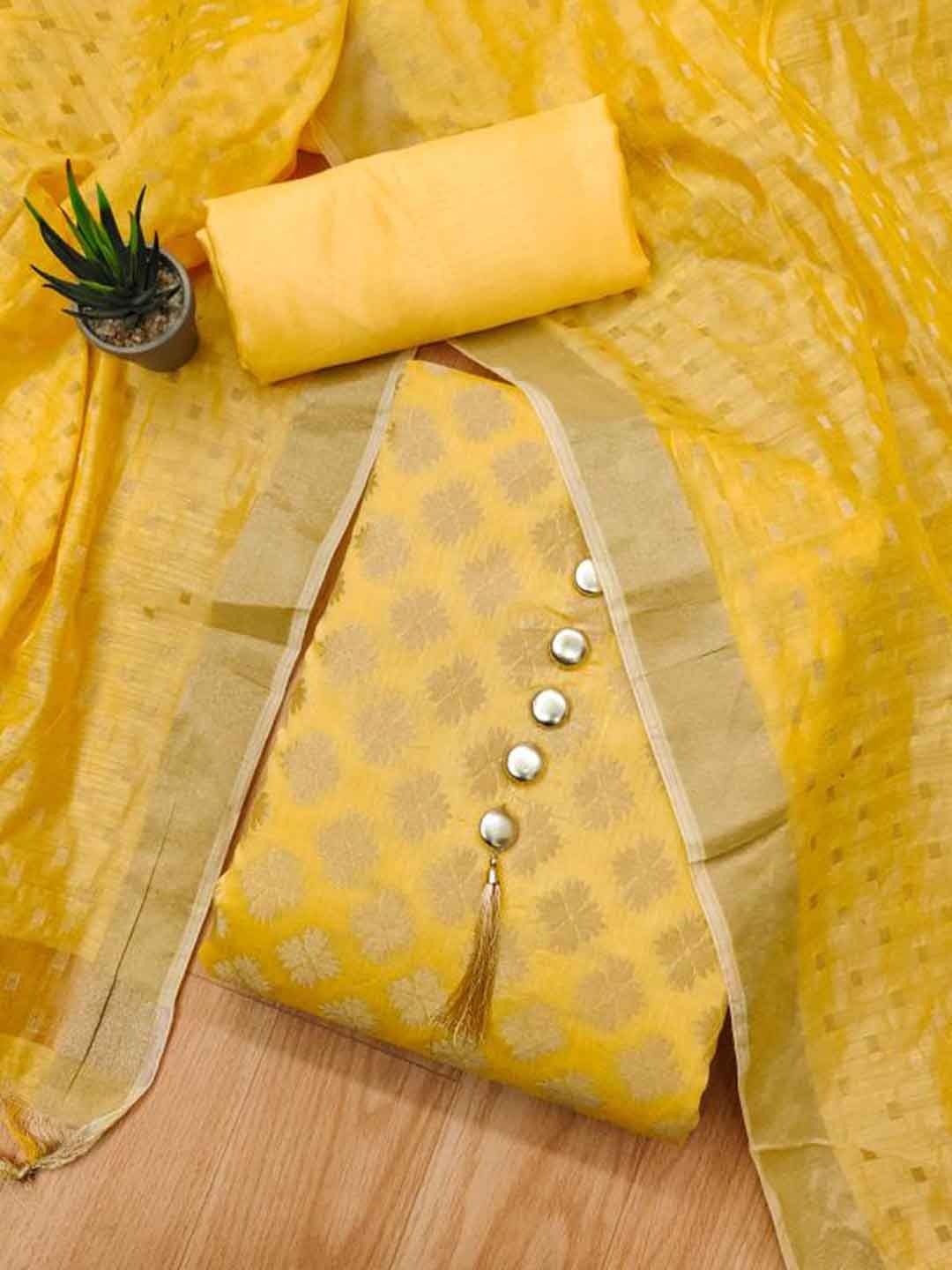 LeeliPeeri Designer Ethnic Motifs Woven Design Banarasi Unstitched Dress Material, Yellow
LeeliPeeri Designer Ethnic Motifs Woven Design Banarasi Unstitched Dress Material, Yellow