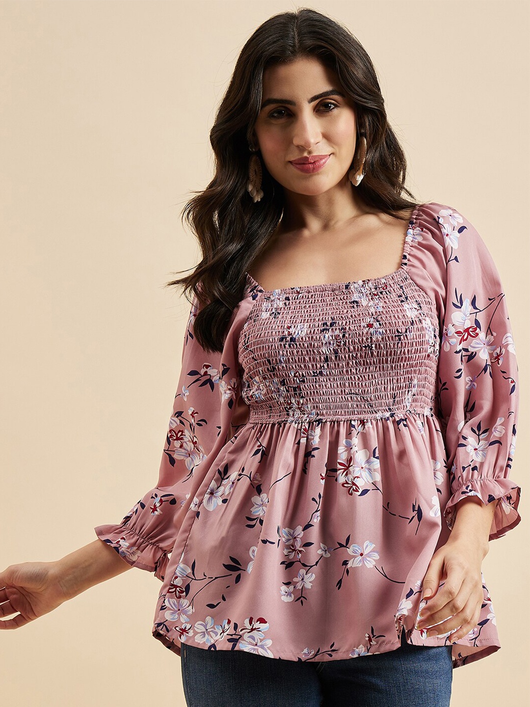 Azira Floral Print Square Neck Long Three-Quarter Puff Sleeves Smocking Crepe Top, Pink
Azira Floral Print Square Neck Long Three-Quarter Puff Sleeves Smocking Crepe Top, Pink