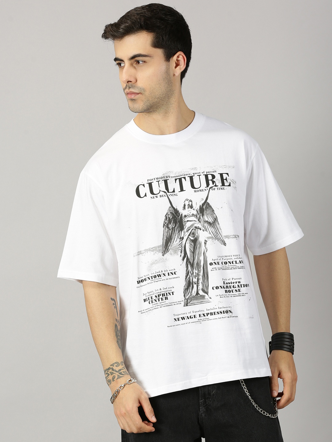 THE HOLLANDER Round Neck Typography Printed Cotton Drop-Shoulder Sleeves Oversized T-shirt, White
THE HOLLANDER Round Neck Typography Printed Cotton Drop-Shoulder Sleeves Oversized T-shirt, White