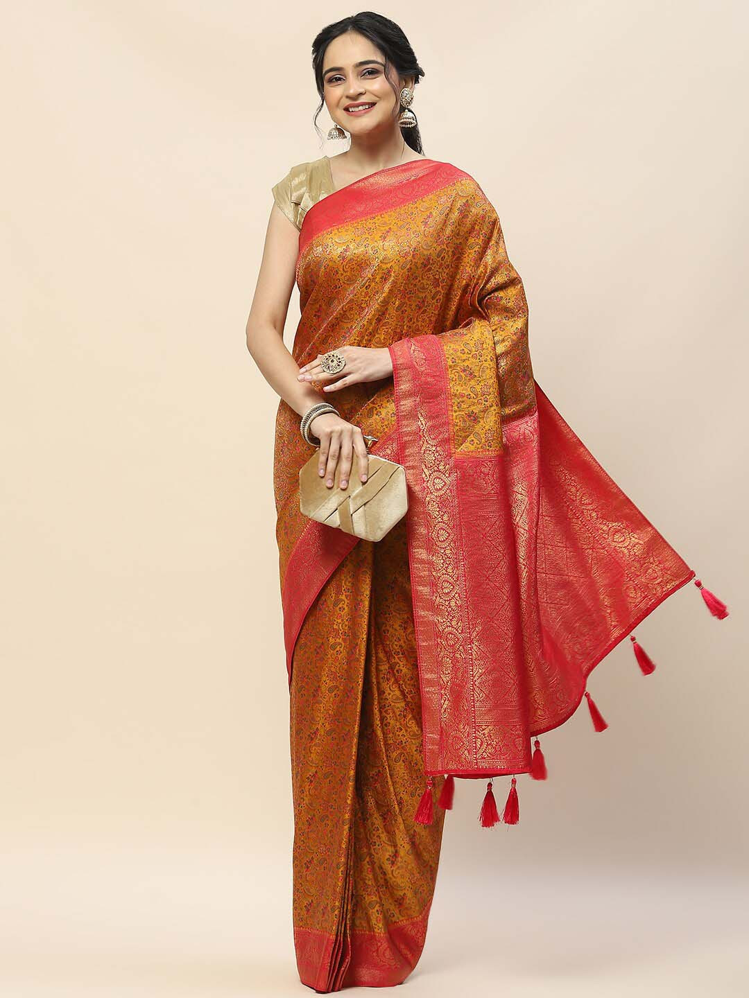 Meena Bazaar Ethnic Motifs Woven Design Zari Art Silk Banarasi Saree, Mustard
Meena Bazaar Ethnic Motifs Woven Design Zari Art Silk Banarasi Saree, Mustard