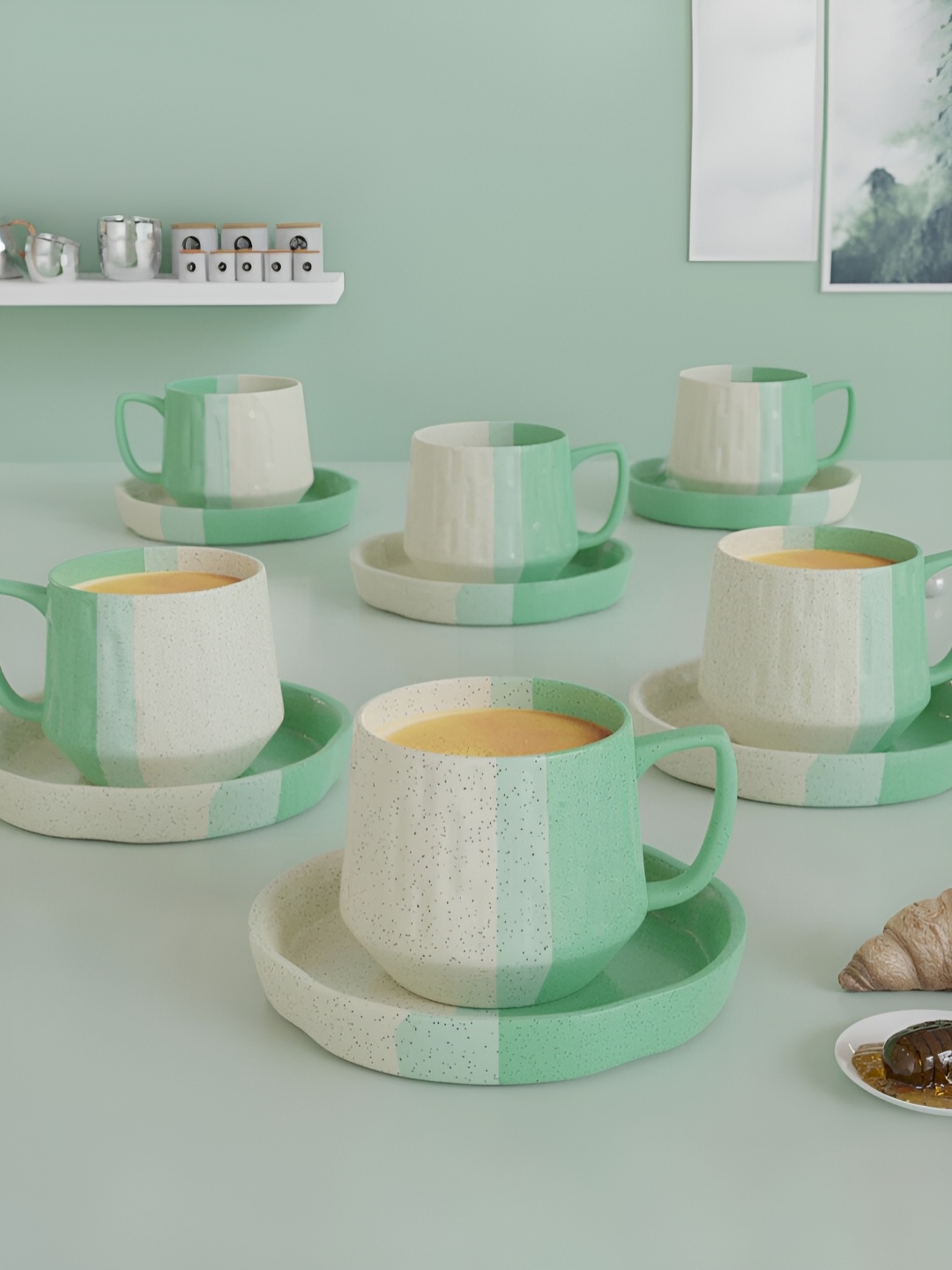 The Earth Store Green & White Handcrafted Textured Ceramic Matte Cups and Saucers Set of Cups and Mugs
The Earth Store Green & White Handcrafted Textured Ceramic Matte Cups and Saucers Set of Cups and Mugs