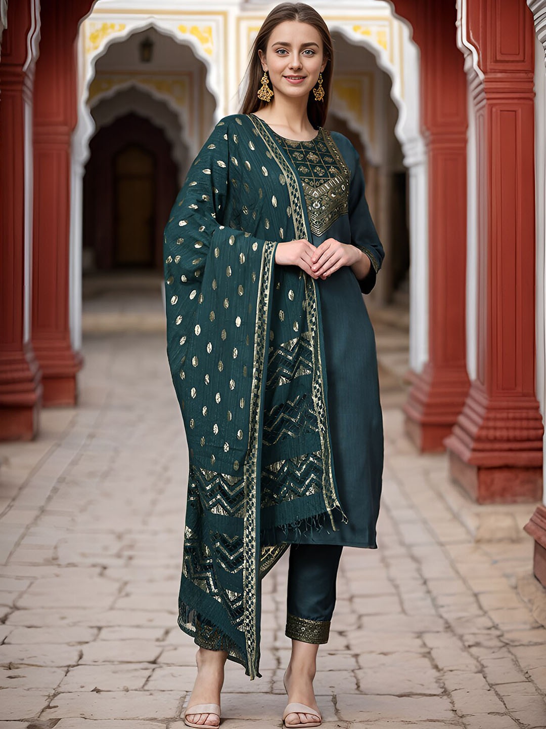 Ziva Fashion Floral Yoke Design Thread Work Kurta With Trousers & Dupatta, Green
Ziva Fashion Floral Yoke Design Thread Work Kurta With Trousers & Dupatta, Green