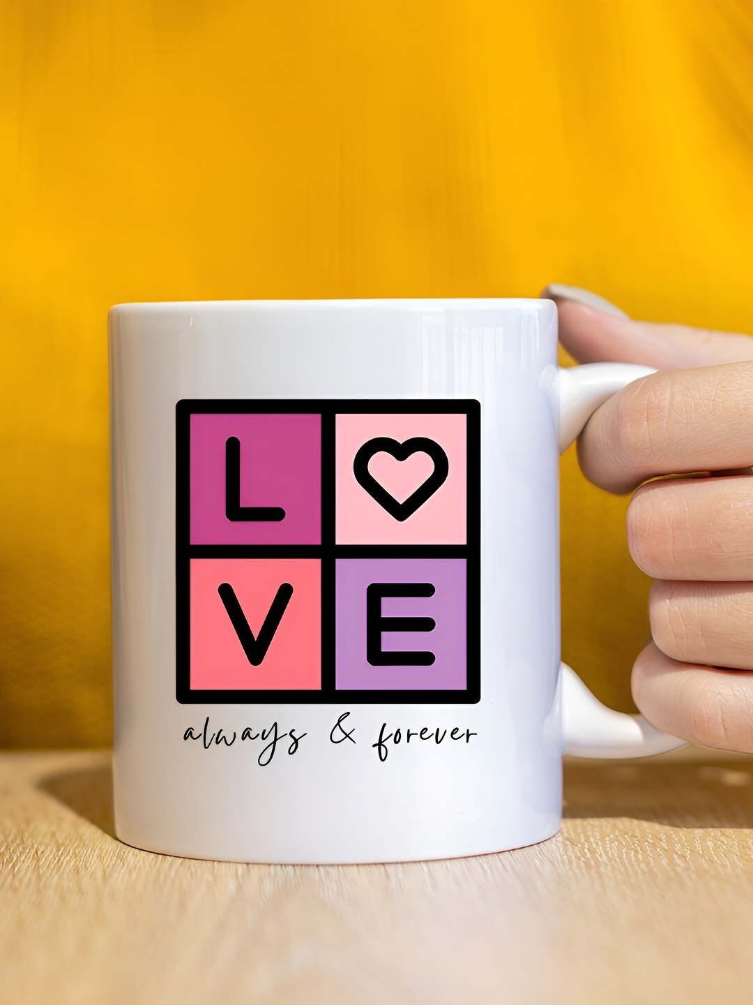 The Decor Lane White Printed Ceramic Glossy Mugs 325 ml