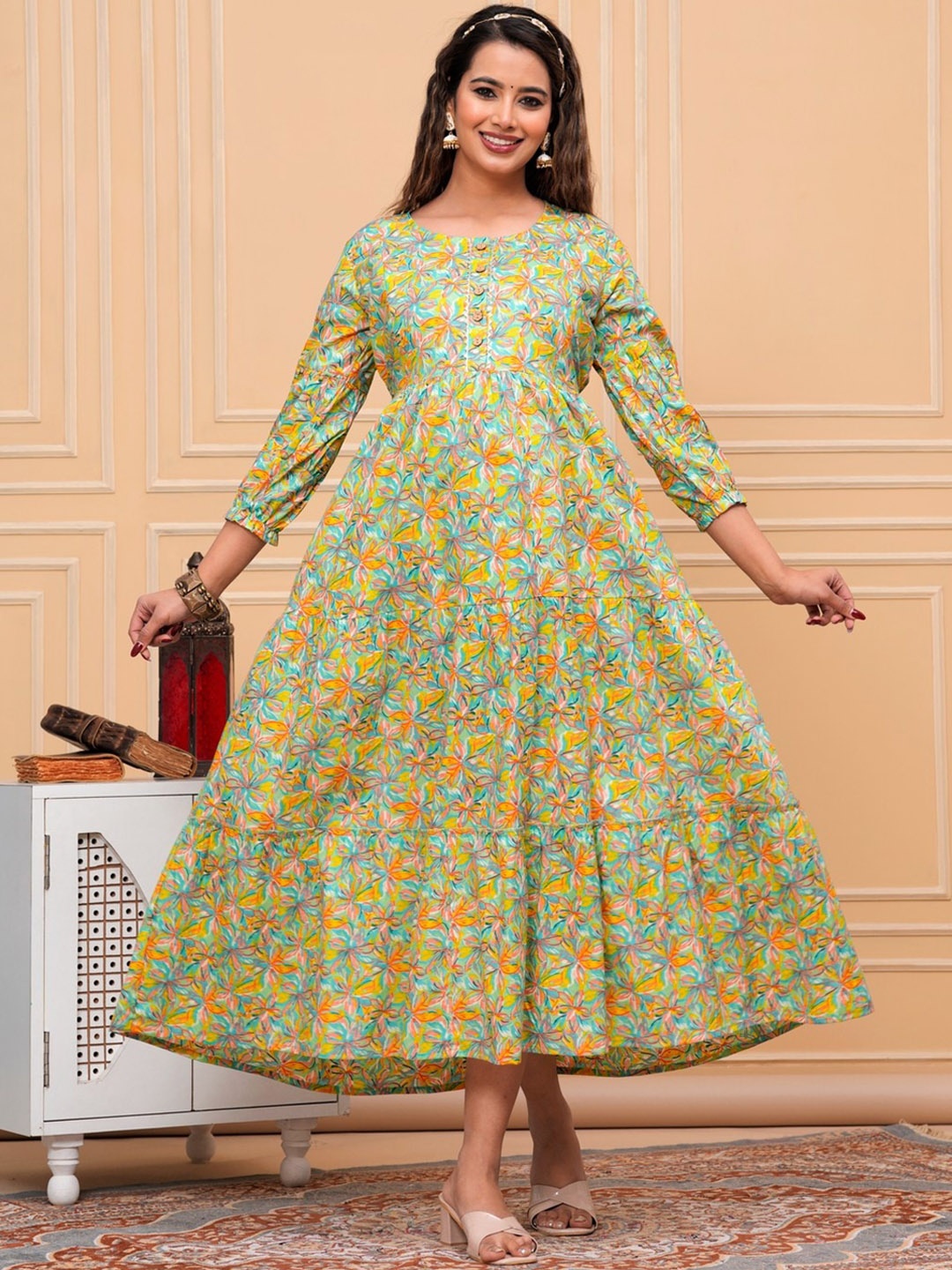 JAIPURFAME Floral Printed Cotton Round Neck Puff Sleeves Maternity Anarkali Kurta, Green
JAIPURFAME Floral Printed Cotton Round Neck Puff Sleeves Maternity Anarkali Kurta, Green