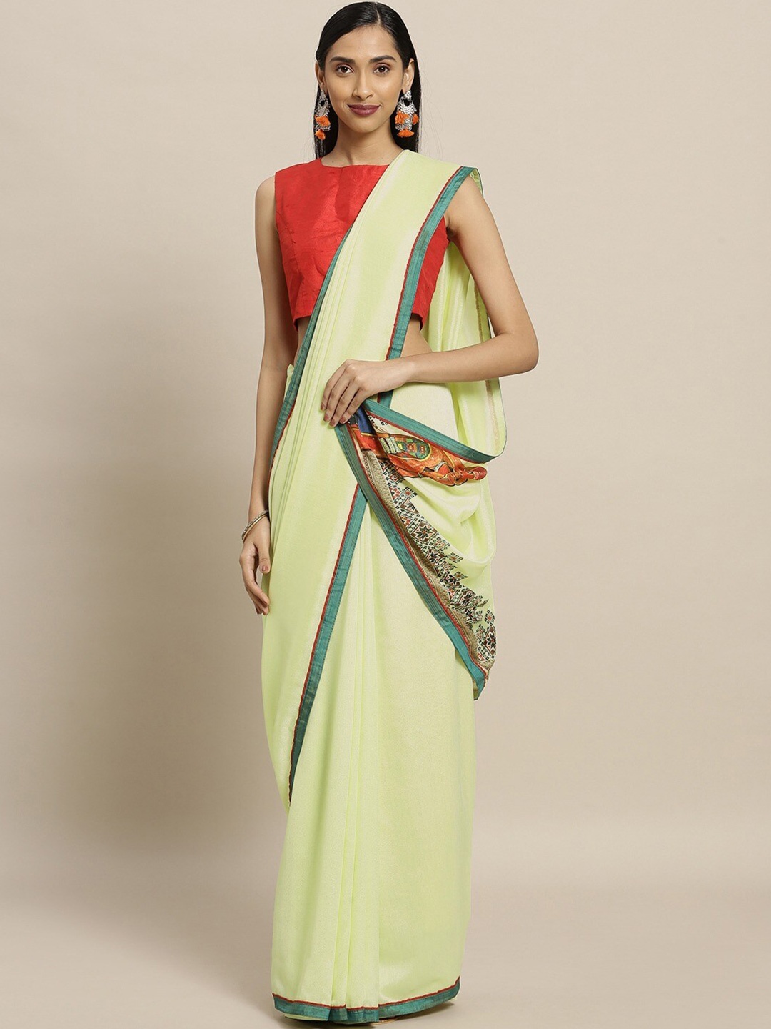 HRITIKA Pure Georgette Saree, Green