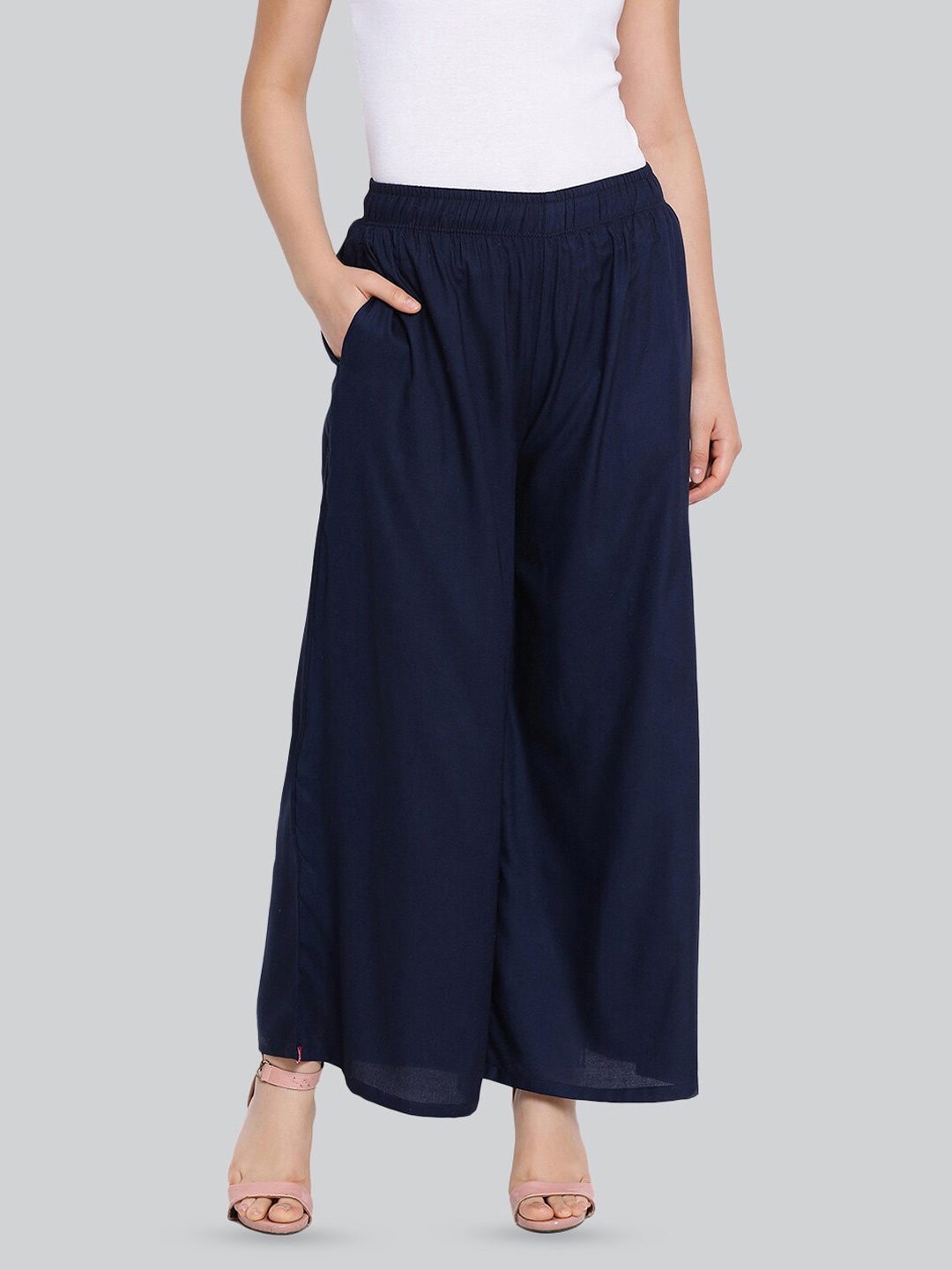 LYRA Women Wide Leg Palazzos, Navy blue