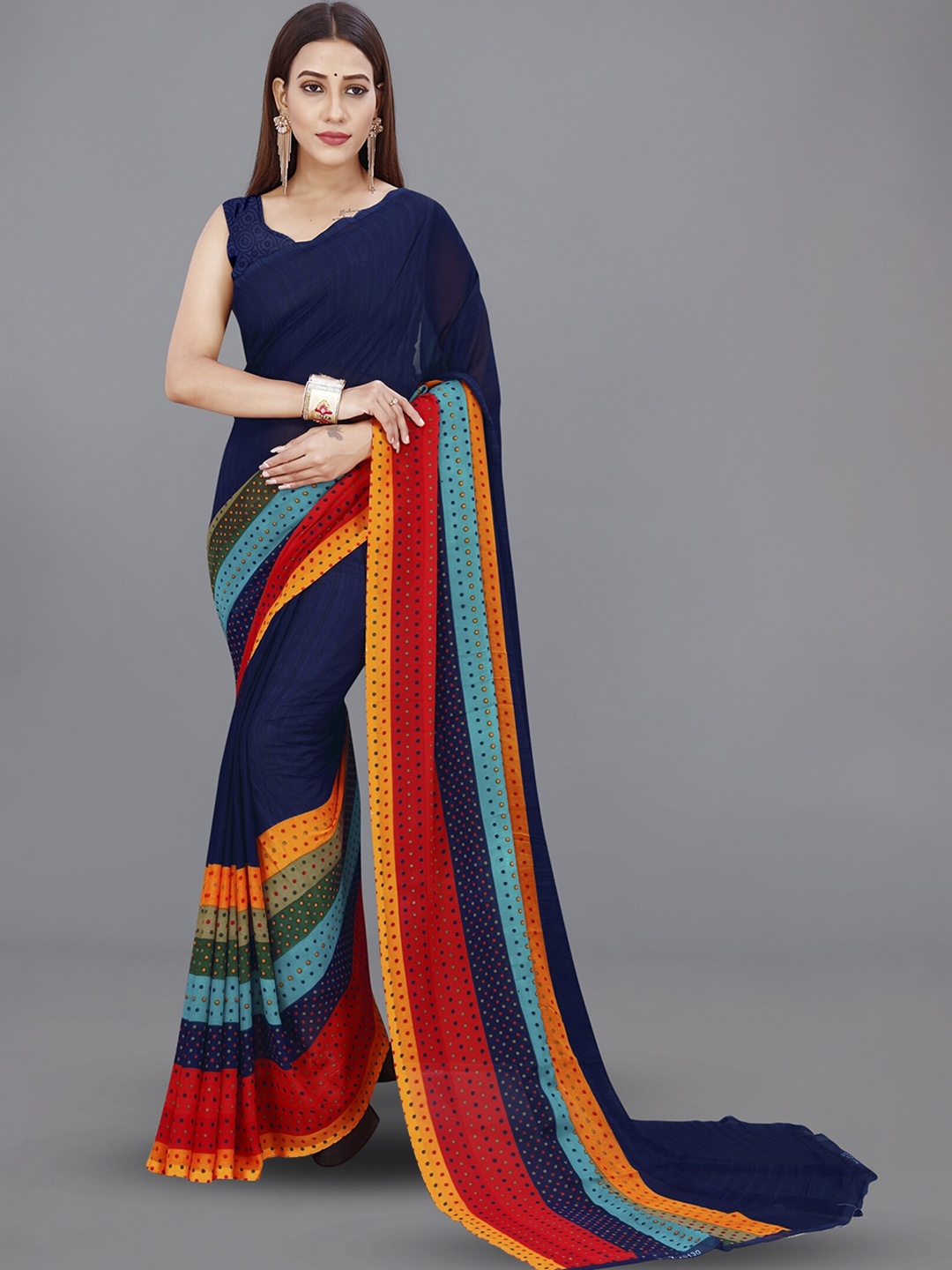 ANAND SAREES Striped Saree, Navy blue