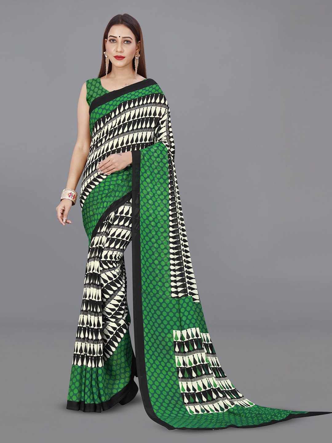 ANAND SAREES Abstract Printed Saree, Green