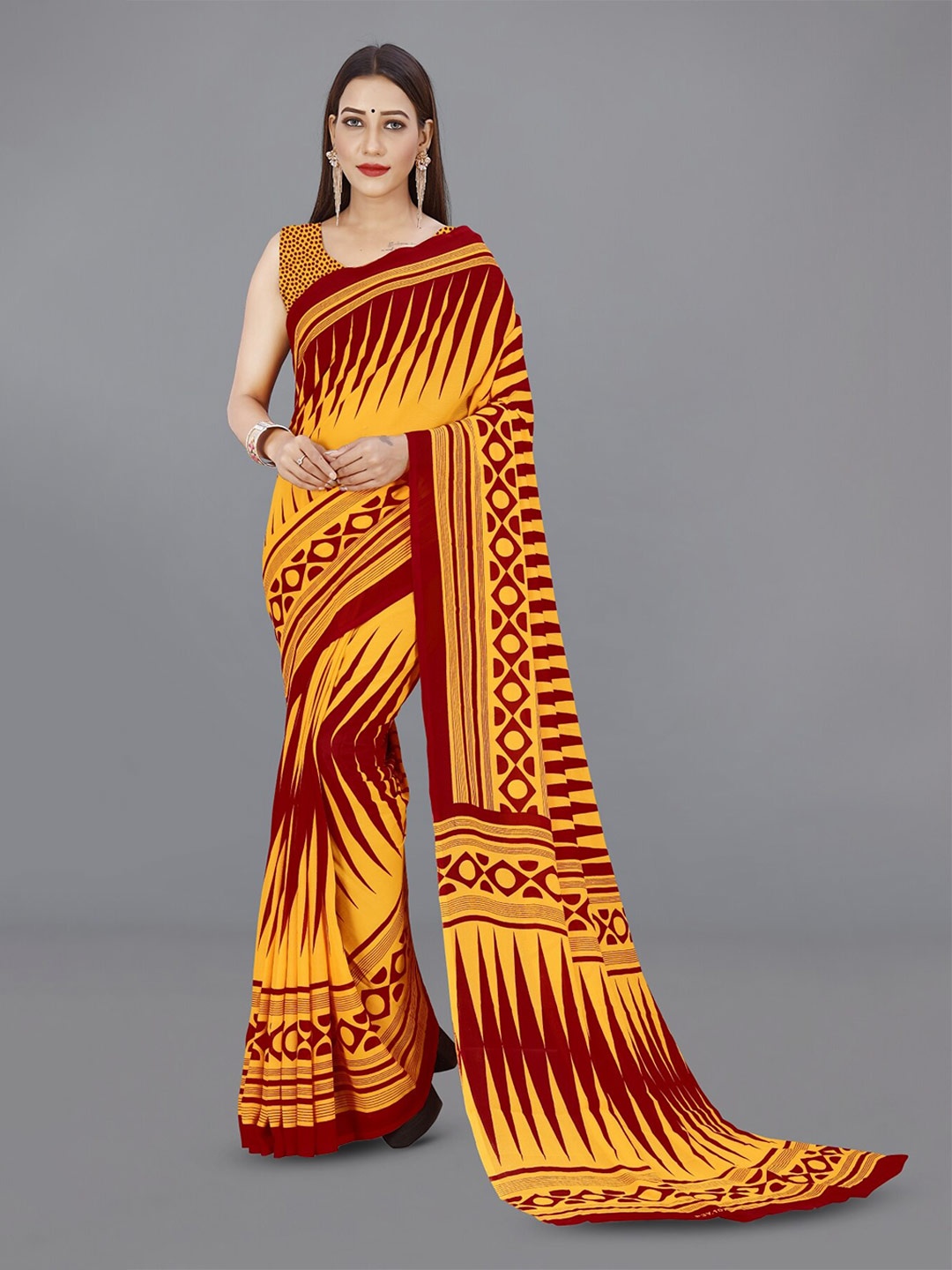 ANAND SAREES Geometric Printed Saree, Red