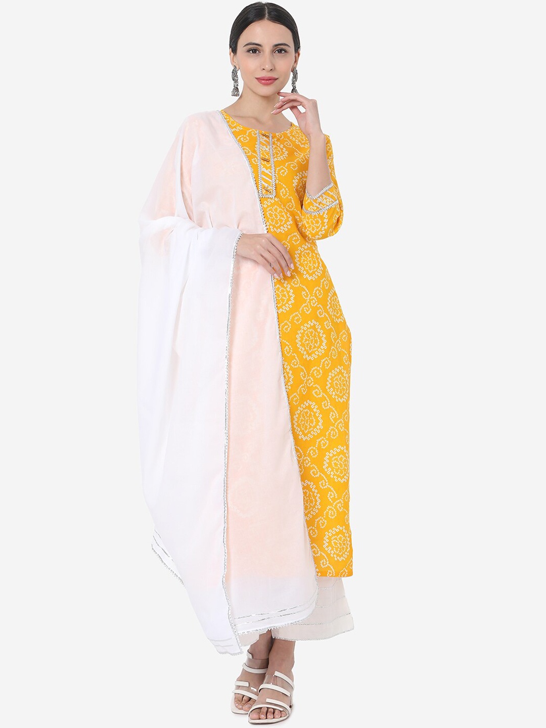 Shaily Bandhani Printed Regular Gotta Patti Kurta with Trousers & With Dupatta, Yellow
Shaily Bandhani Printed Regular Gotta Patti Kurta with Trousers & With Dupatta, Yellow