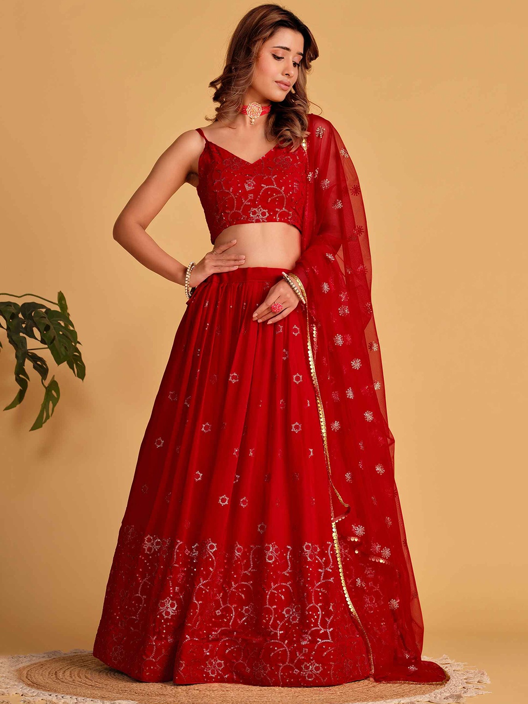 FABPIXEL Embroidered Sequinned Semi-Stitched Lehenga & Unstitched Blouse With Dupatta, Red
FABPIXEL Embroidered Sequinned Semi-Stitched Lehenga & Unstitched Blouse With Dupatta, Red
