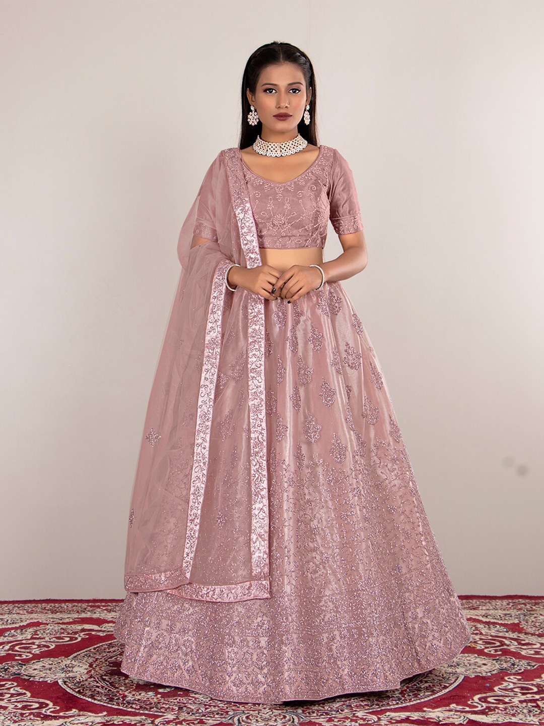 HALFSAREE STUDIO Embroidered Semi-Stitched Lehenga & Unstitched Blouse With Dupatta, Pink
HALFSAREE STUDIO Embroidered Semi-Stitched Lehenga & Unstitched Blouse With Dupatta, Pink