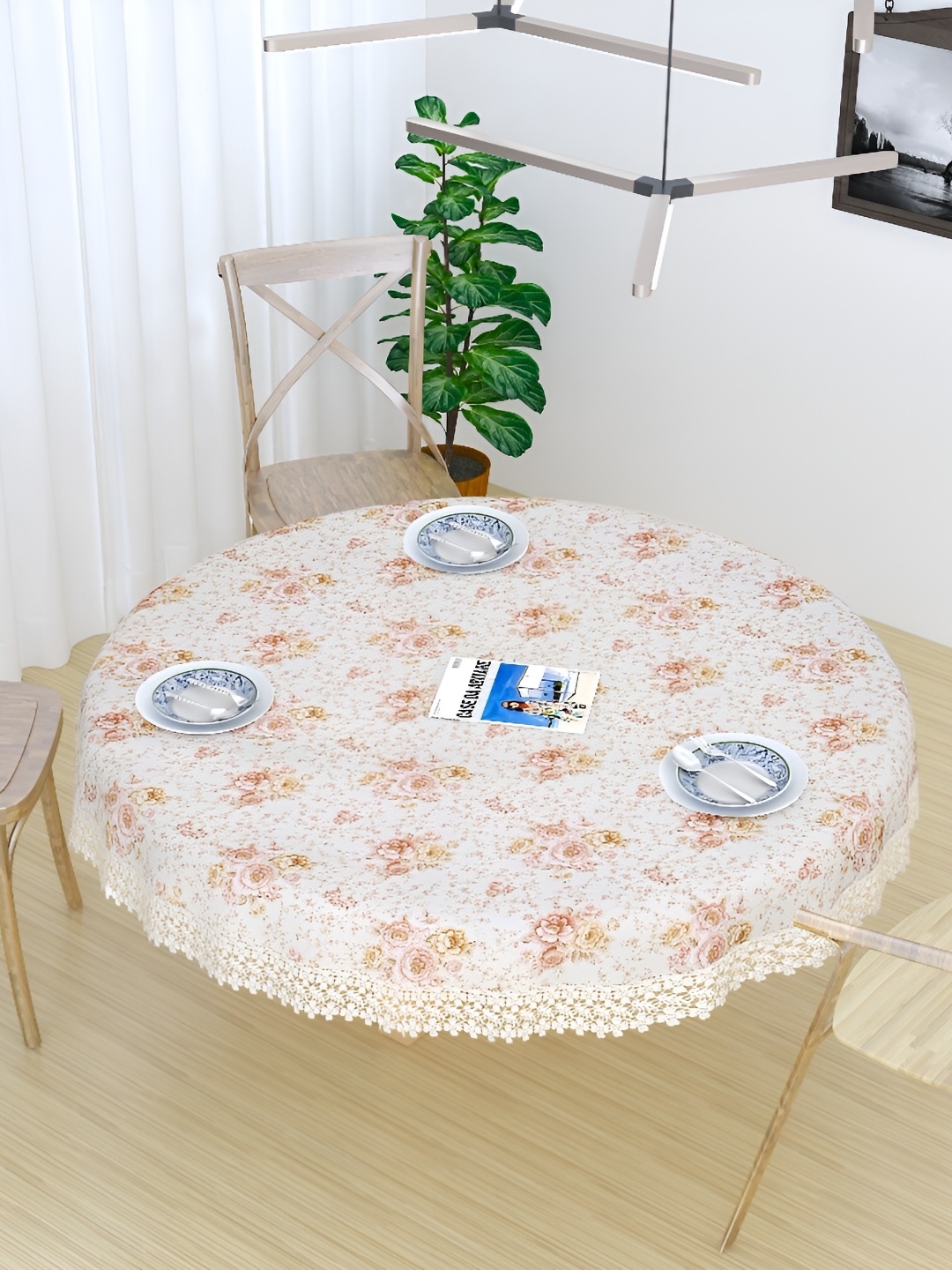 MONKDECOR White & Pink Floral Printed Cotton Round 2 Seater Table Cover With Lace Details
MONKDECOR White & Pink Floral Printed Cotton Round 2 Seater Table Cover With Lace Details