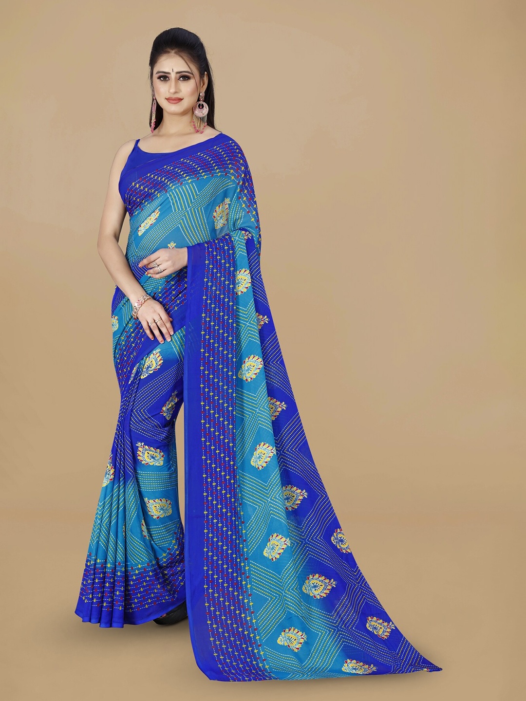 ANAND SAREES Floral Printed Saree, Blue