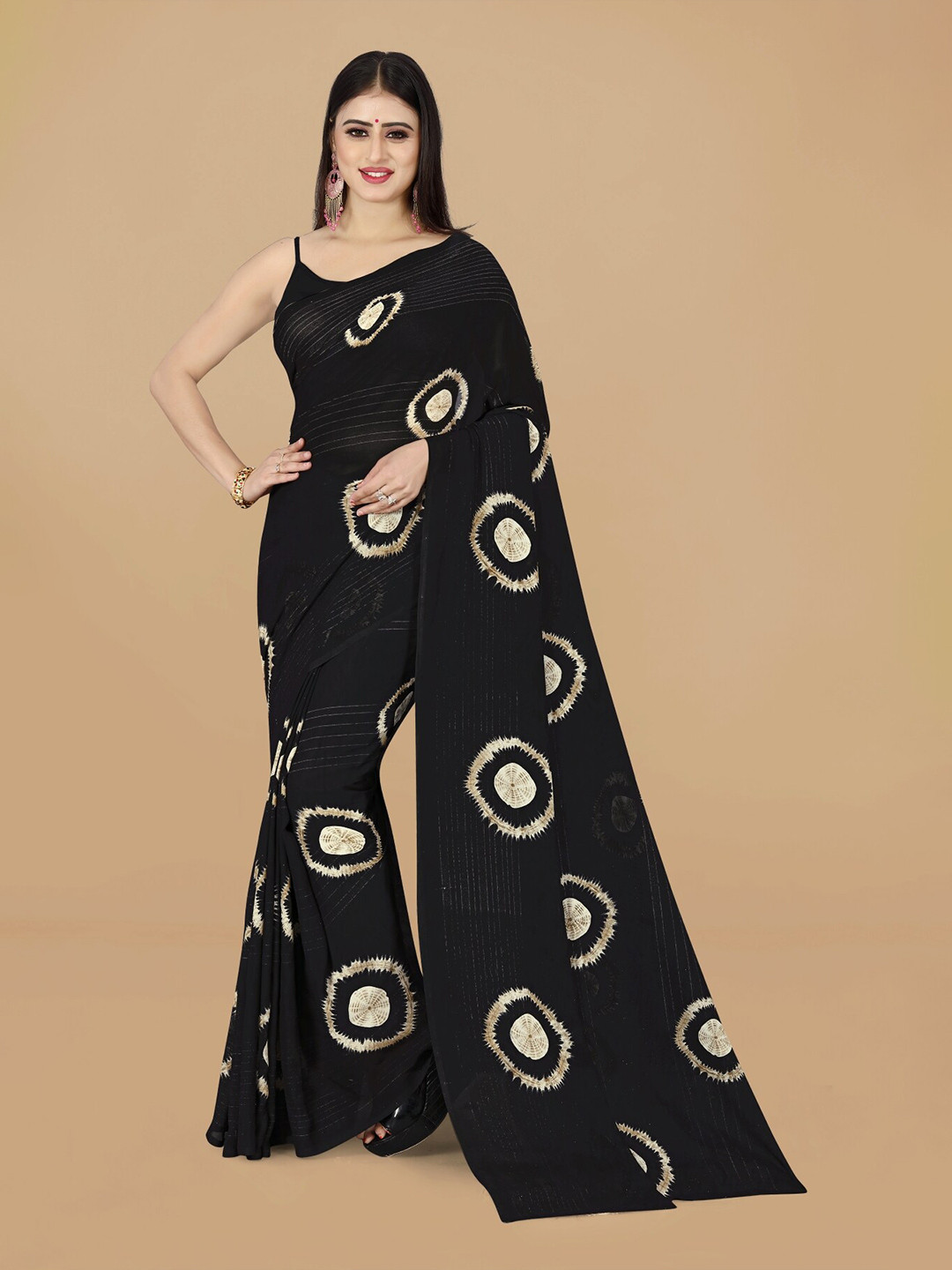 ANAND SAREES Geometric Printed Saree, Black 
ANAND SAREES Geometric Printed Saree, Black