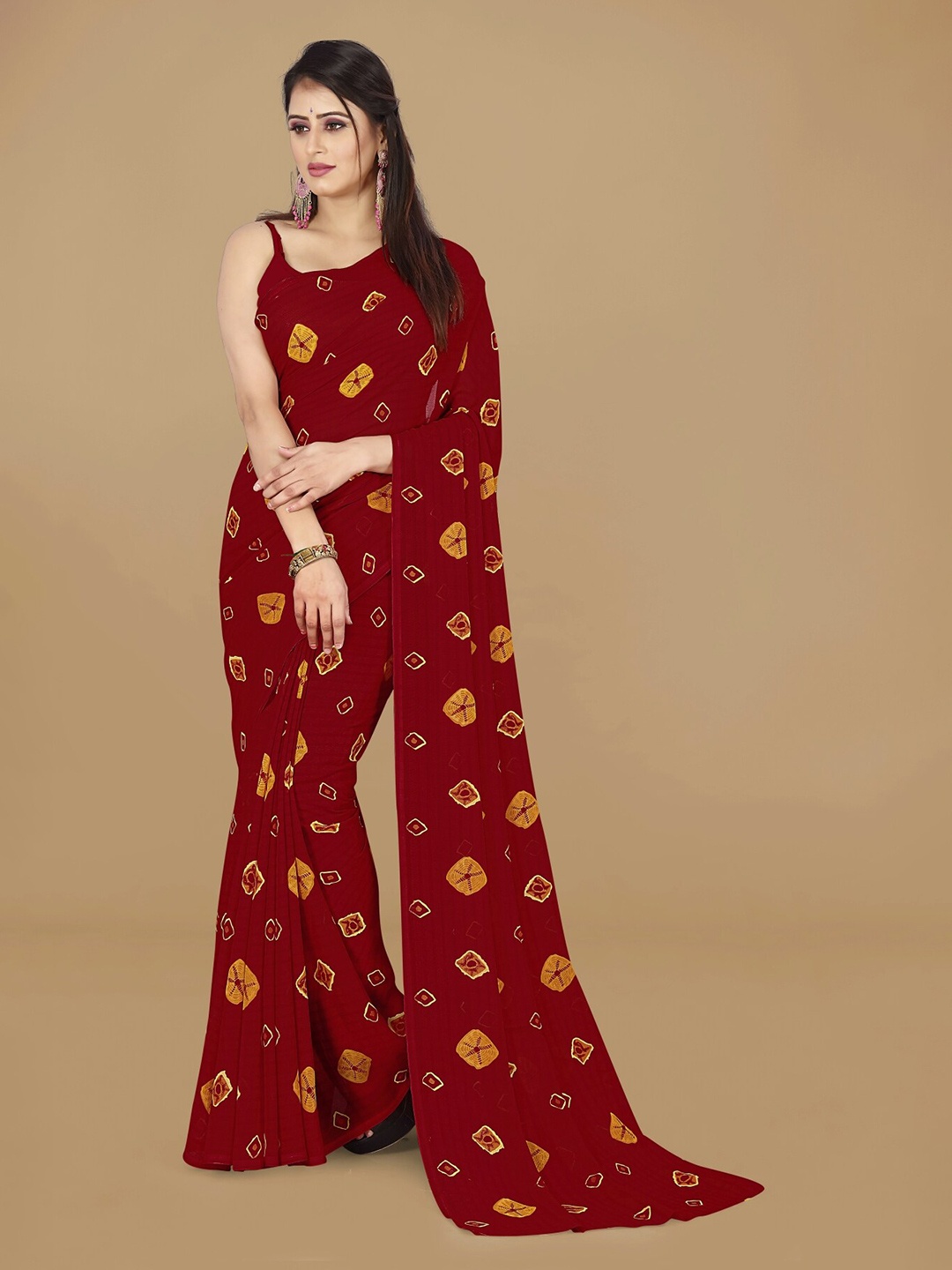 ANAND SAREES Geometric Printed Saree, Red