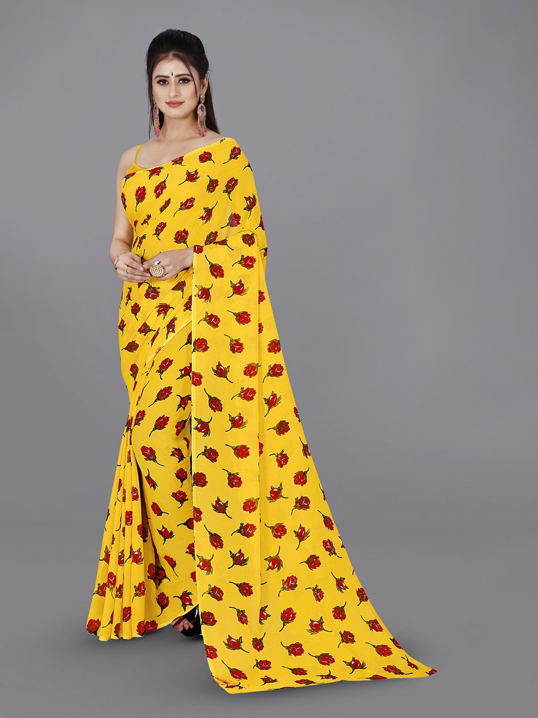 ANAND SAREES Floral Printed Saree, Yellow
