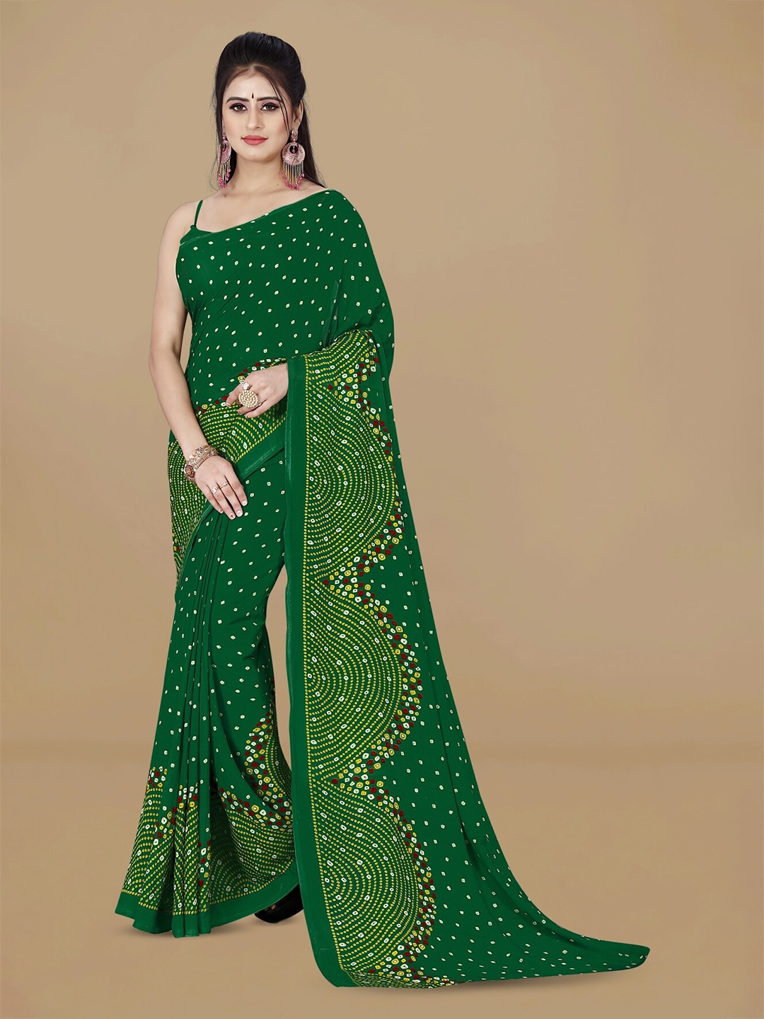 ANAND SAREES Geometric Printed Saree, Green