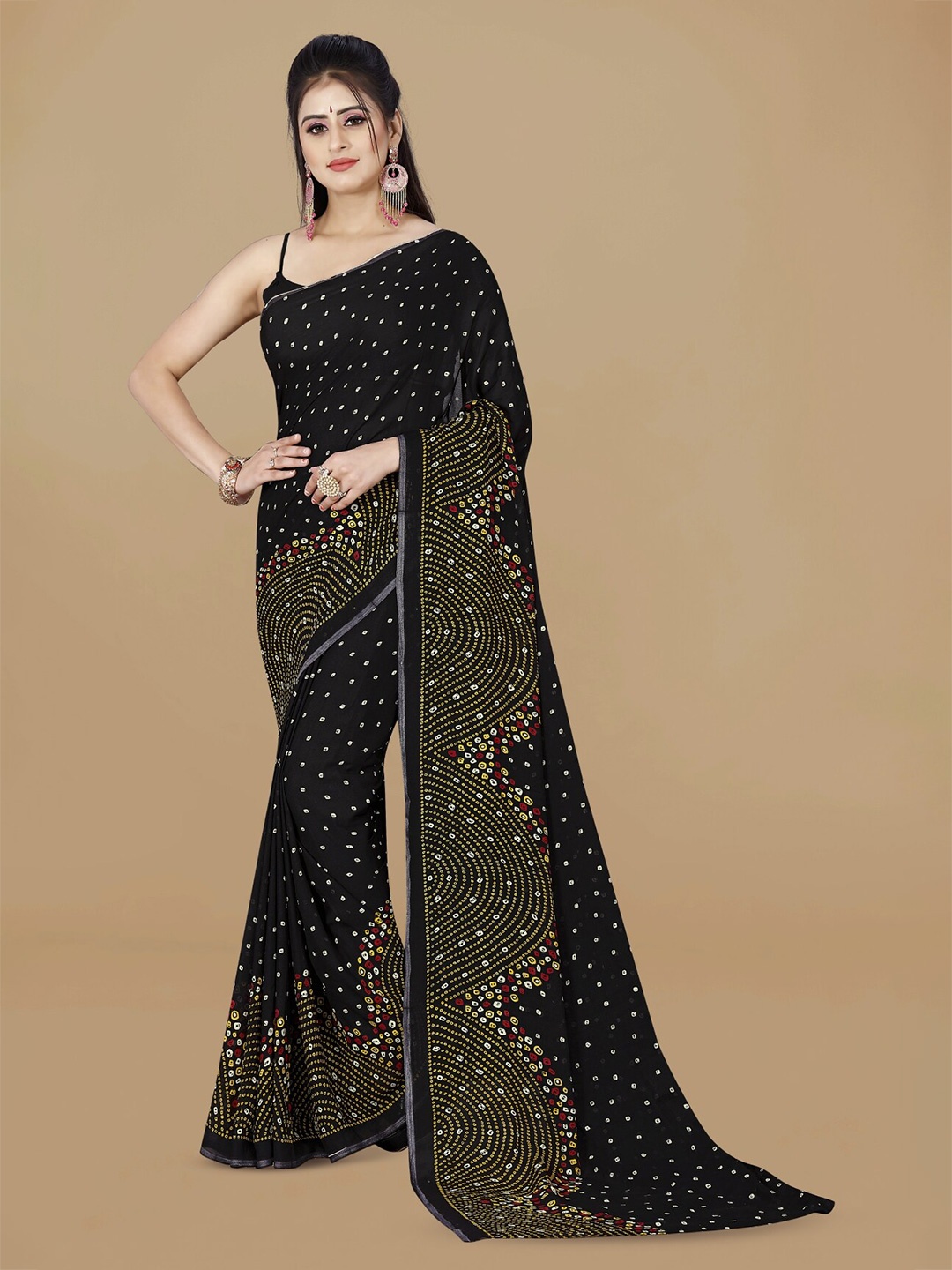 ANAND SAREES Geometric Printed Saree, Black