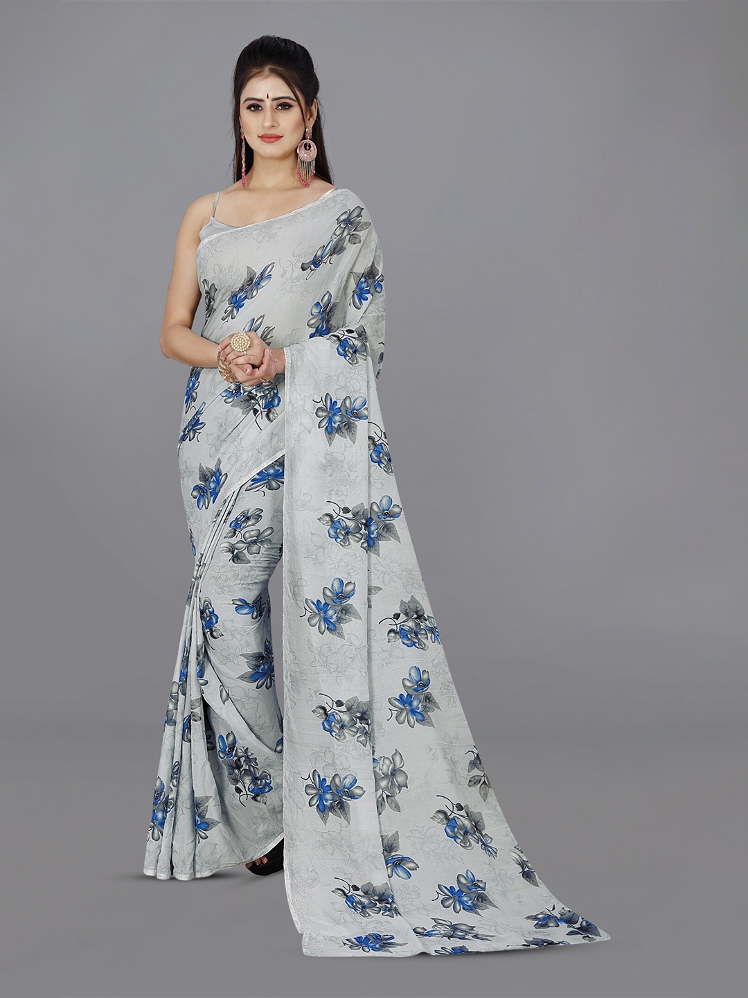 ANAND SAREES Floral Printed Saree, Grey