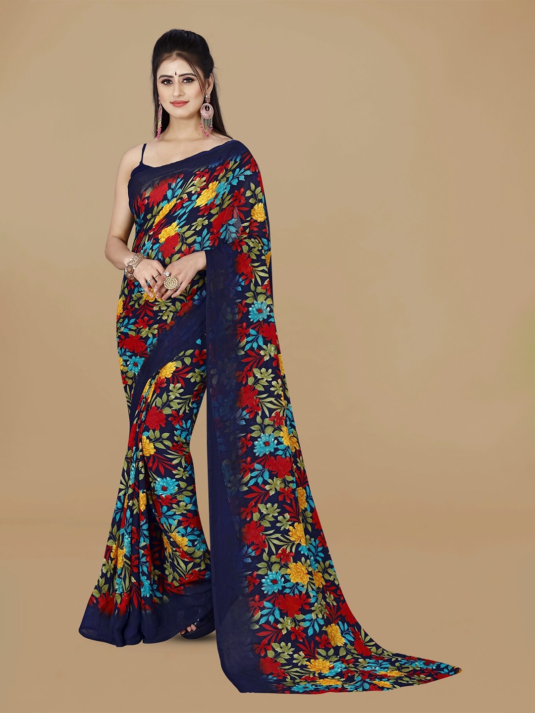 ANAND SAREES Floral Printed Saree, Blue