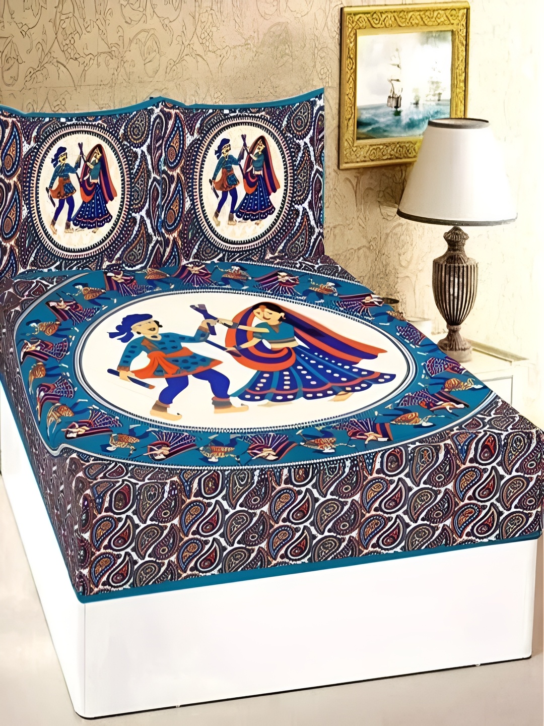 Runjhun Blue & Red Ethnic Motifs Cotton 144 TC Queen Bedsheet with 2 Pillow Covers
Runjhun Blue & Red Ethnic Motifs Cotton 144 TC Queen Bedsheet with 2 Pillow Covers