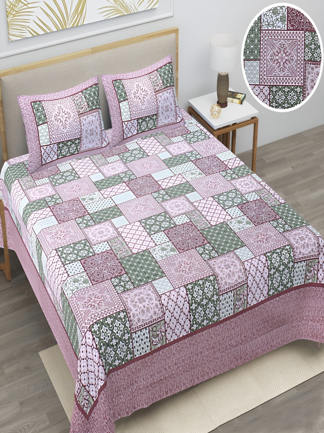 Runjhun Pink Ethnic Motifs Printed 240 TC Pure Cotton King Bedsheet with 2 Pillow Covers
Runjhun Pink Ethnic Motifs Printed 240 TC Pure Cotton King Bedsheet with 2 Pillow Covers