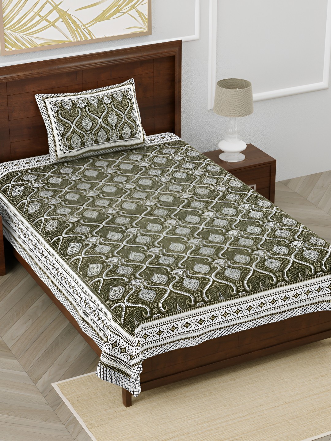 EasyGoods Green Ethnic Motifs Pure Cotton 210 TC Single Bedsheet With 1 Pillow Cover
EasyGoods Green Ethnic Motifs Pure Cotton 210 TC Single Bedsheet With 1 Pillow Cover