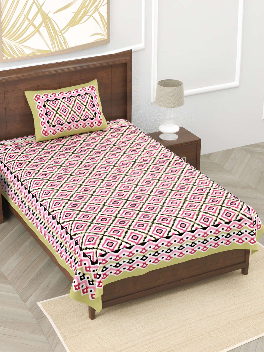 EasyGoods Beige & Pink Geometric Pure Cotton 210 TC Single Bedsheet With 1 Pillow Cover
EasyGoods Beige & Pink Geometric Pure Cotton 210 TC Single Bedsheet With 1 Pillow Cover