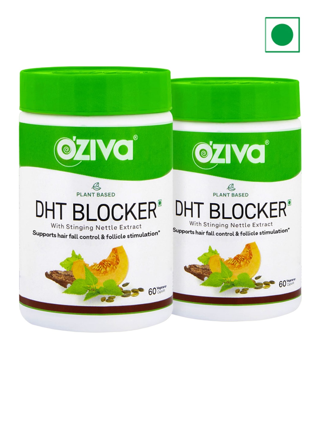OZiva Set of 2 Plant Based DHT Blocker Capsules with Stinging Nettle - 60 Capsules Each, Green
OZiva Set of 2 Plant Based DHT Blocker Capsules with Stinging Nettle - 60 Capsules Each, Green
